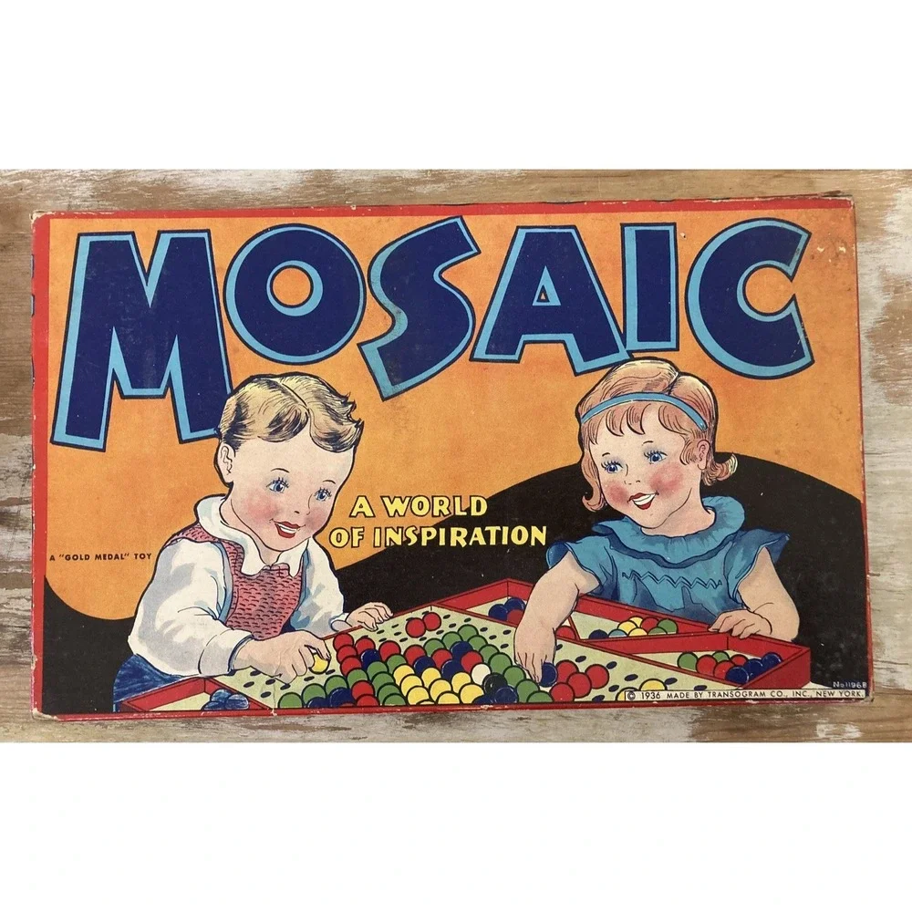 Vintage children's art activity game Transogram Mosaic bead pictures 1936
